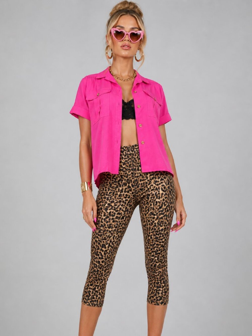 Vintage 90s Hot Pink Blouse | Button-Up Bright Pink Top | MEDIUM - Picture 1 of 3